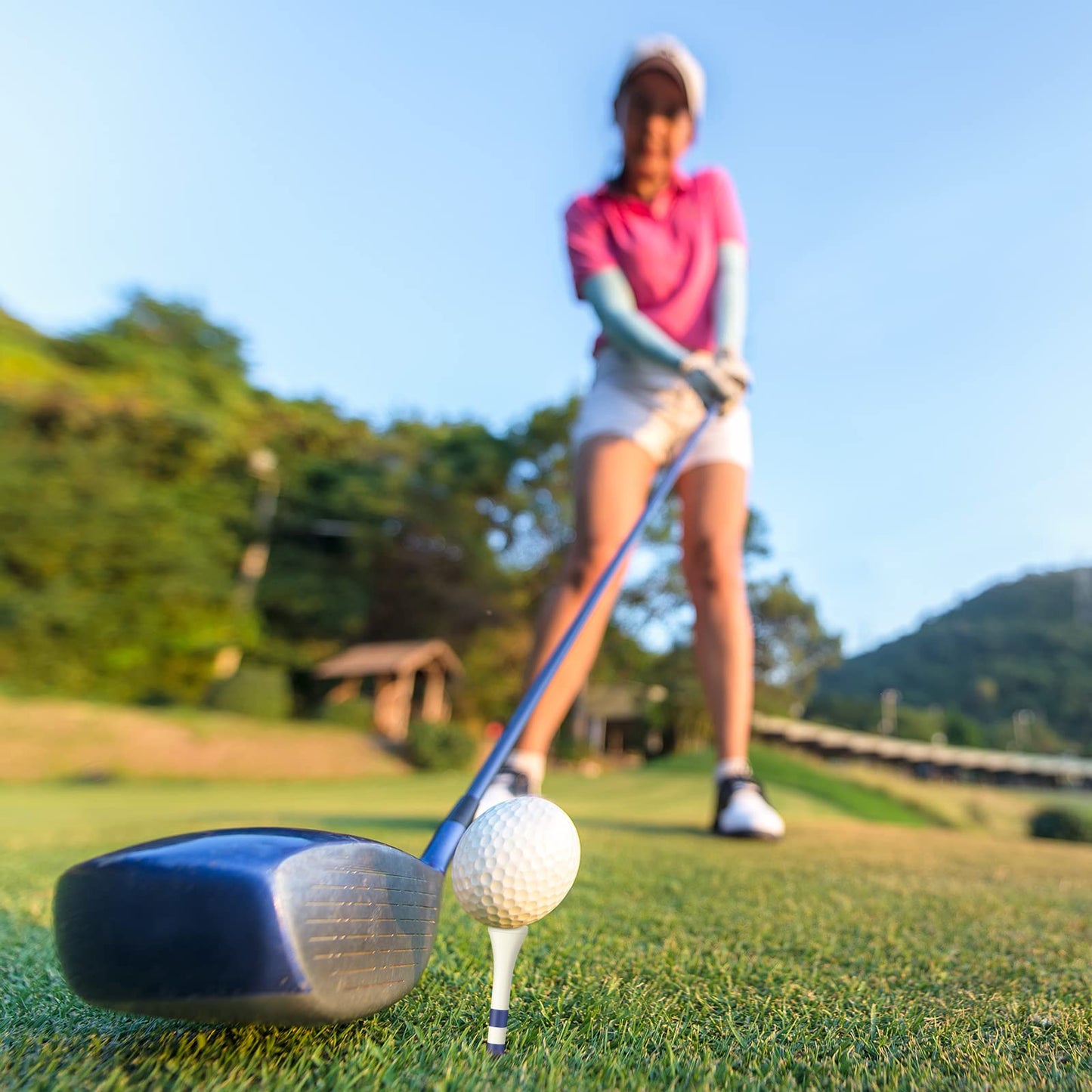 Sosation 200 Pieces Bamboo Golf Tees 3-1/4'' Inch Wooden Golf Tees Reduce Friction and Side Spin(White and Blue)