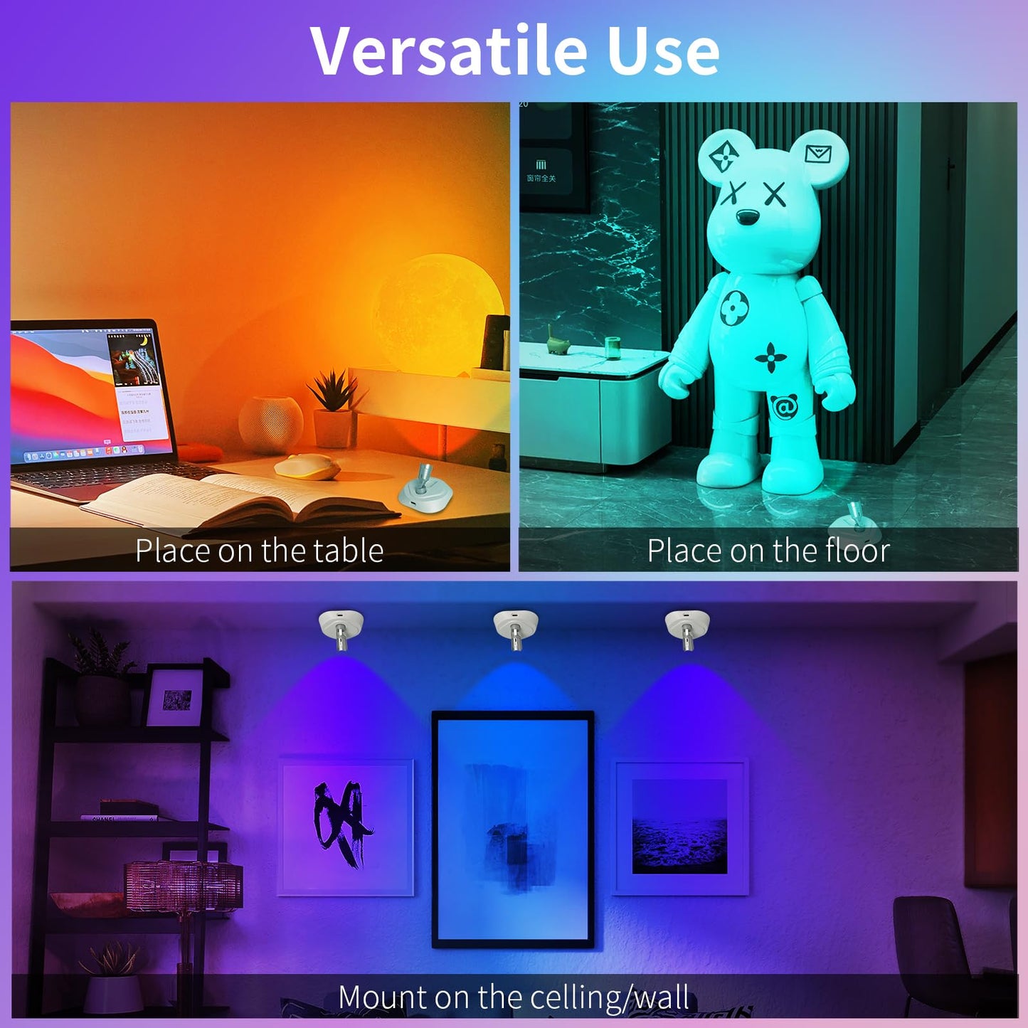 LED Wireless Spotlights with Remote,RGBW Rechargeable Up Lights Indoor,16 Color Changing Battery Operated Light with Timer Dimmable Accent Light for Grow Parties,White+Silver,2 Pack