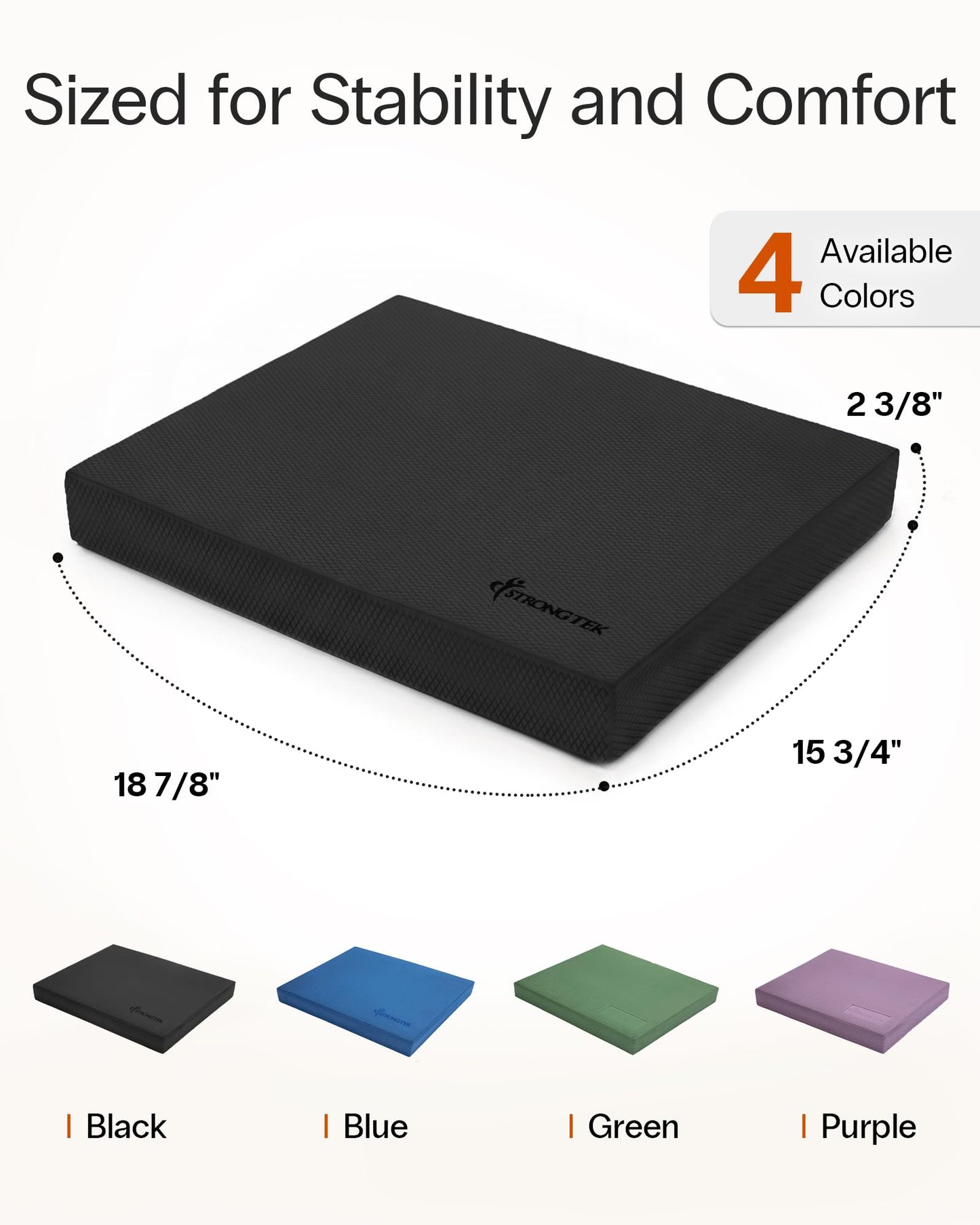 StrongTek Extra Wide Foam Balance Pad for Physical Therapy, 19" X 15.8" X 2.4", High-Density TPE Foam Pad for Exercise, Enhanced Stability, Core Strength, Non-Slip & Water-Resistant, for Fitness, Yoga