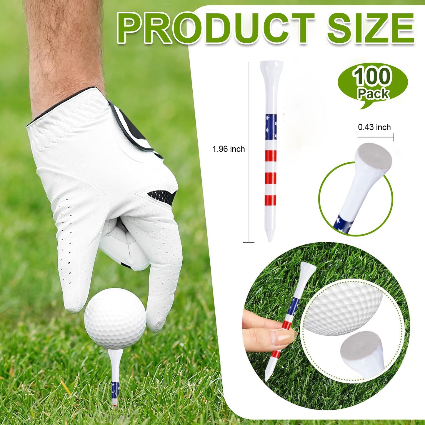 BIVASMWATH Golf Tees 3-1/4" Durable Bamboo Tees 100 Pack, Friendly Biodegradable Material Reduce Friction Side Spin More Stable