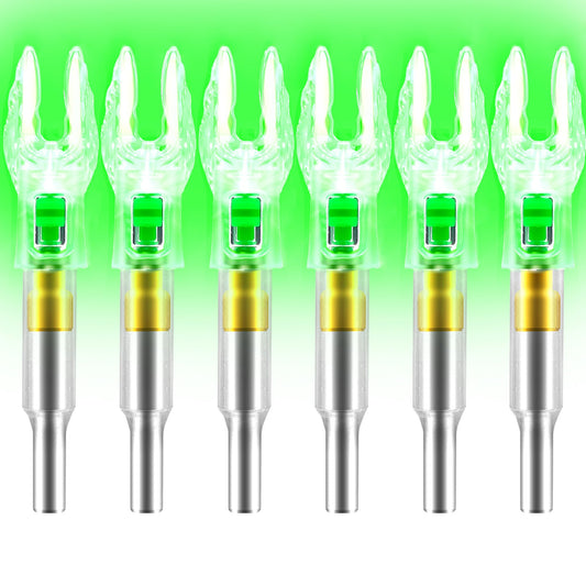 ACDSHOT 6 Pack X Lighted Nocks for Arrows with .204 .233 .244 .246 Inside Diameter with H, S, GT Bushings High Visibility Lighted Arrow Nocks
