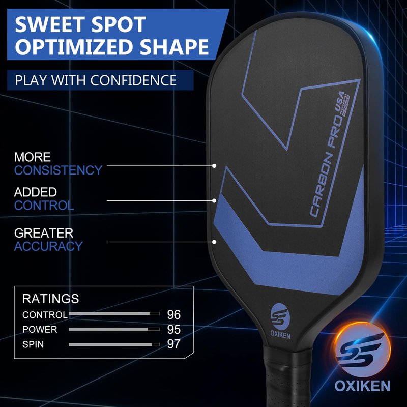 OXIKEN 16 mm Pickleball Paddles, 2026 USAPA Approved T700 Carbon Fiber Pickle Ball Paddle (CFS), High Grit & Spin, Honeycomb Core, 5.5” Elongated Handle, Anti Slip Sweat Absorbing Grip with Cover Case