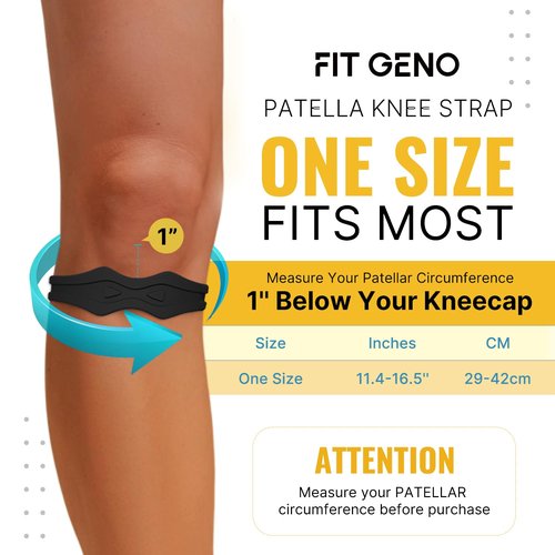 Fit Geno Patella Knee Band: 2 Pack Patellar Tendon Support Strap for Pain Relief - Adjustable Knee Brace for Running Arthritis Basketball Volleyball Osgood Schlatter Men Women (Black)