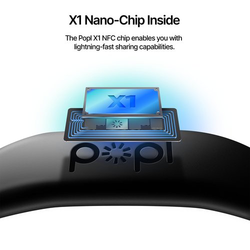 Popl Silicone Sport Band Digital Business Card Bracelet - Adjustable Waterproof NFC Wristband w/Instant App-Free Sharing - Wearable Tap Bracelets Compatible w/iPhone & Android (Black on Black)