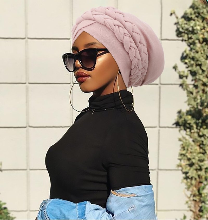 DRESHOW African Women Turban Caps Beanie Twist Headscarf Pre-Tied Double Twisted Braids Hair Cover Wrap Hat Headwraps for Black Women Chemo Cancer Cap