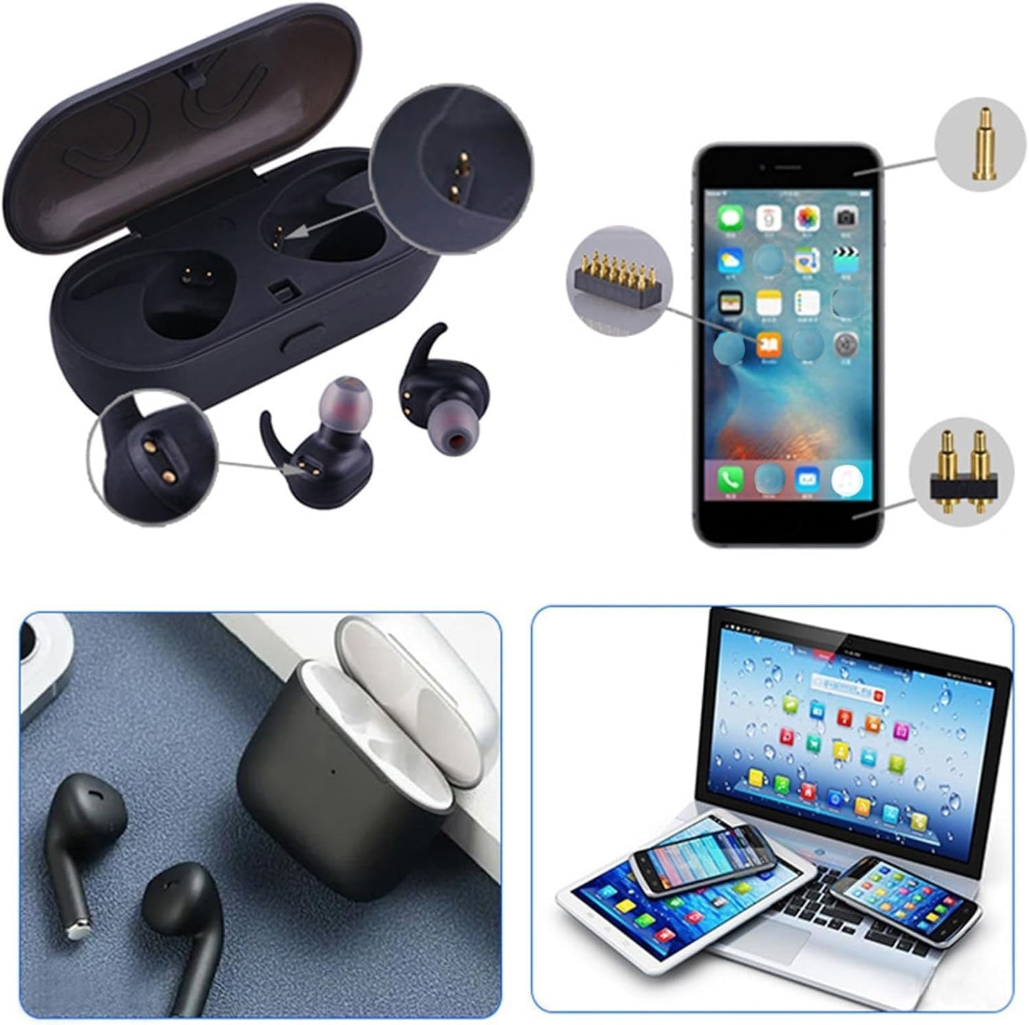 2 Pair Magnetic Bend Pogo Pin Connector, 2/3/4/5/7/8P 2A Pogopin Magnetic Connector Male+Female 2.54/2.5MM Through Holes Spring Loaded Connectors DC Power Socket DC Power Charge Probe Connector (4Pin)