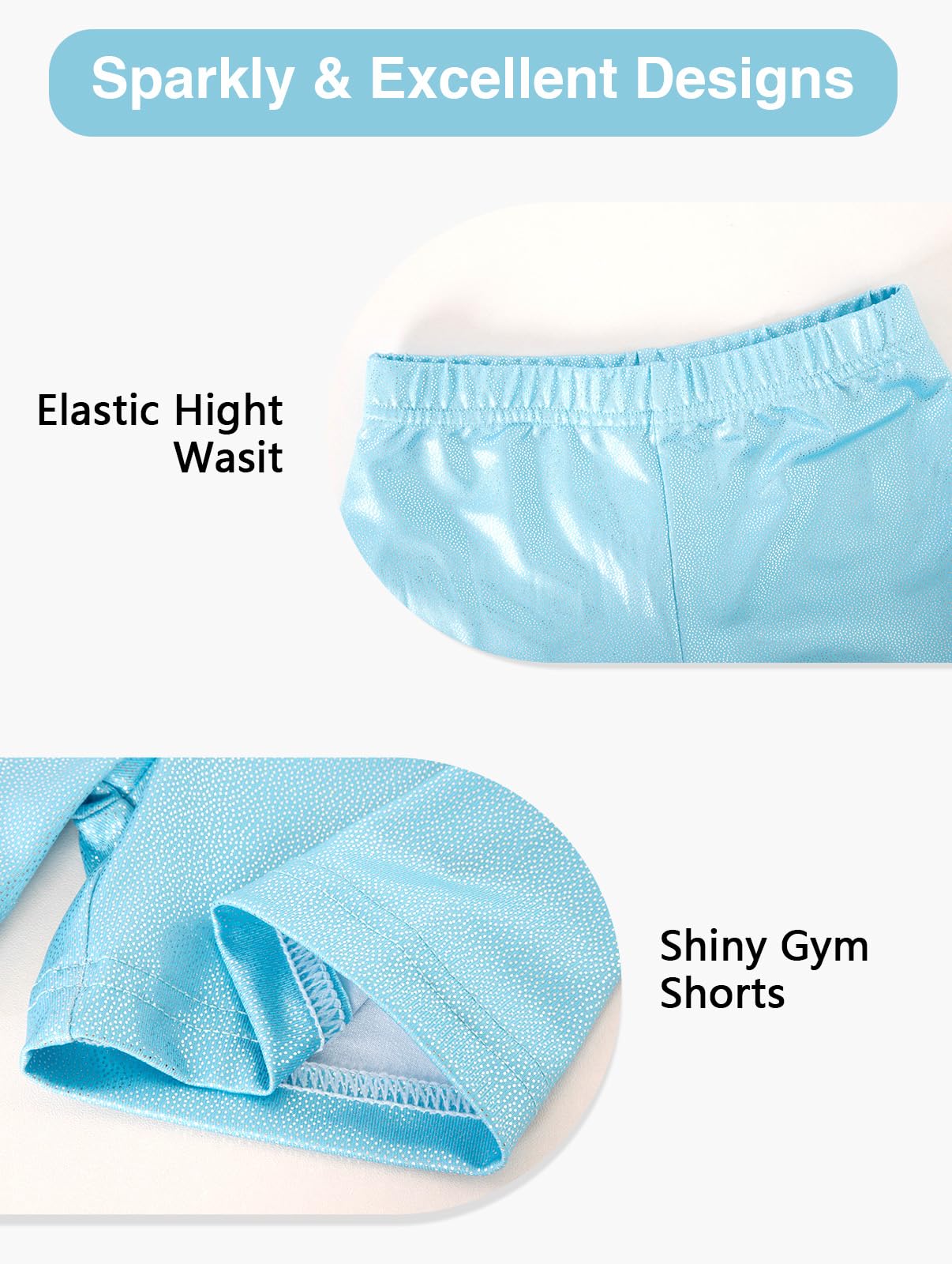 HOZIY Gymnastics Leotards for Girls Marble Blue Sleeveless Sparkle Unitard Tumbling Outfits with Shorts Scrunchie 3 Piece Activewear Sports Size 6-7