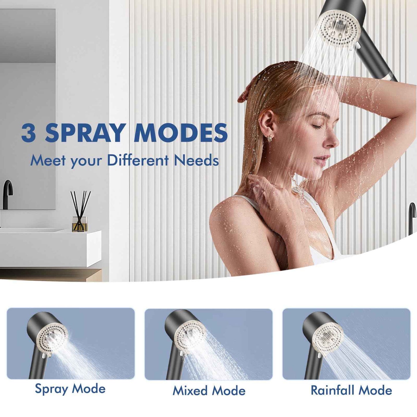 Ipefan Filtered Shower Head with Handheld,High Pressure Shower Heads 3 Spray Modes Turbo with ON/OFF Switch,Water Filter Shower Head with Stainless Hose for Hard Water RV Home Camper Travel Trailer