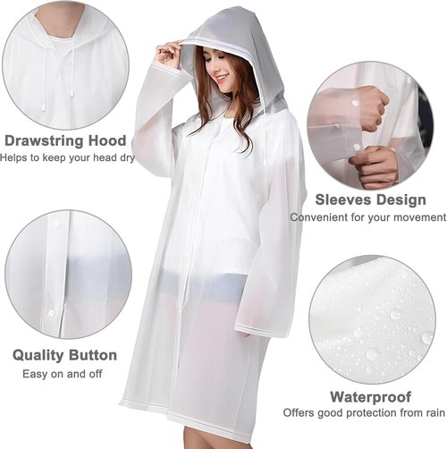 Cosowe Reusable Rain Ponchos for Adults - 2 Pack Emergency Raincoats with Hood & Drawstring