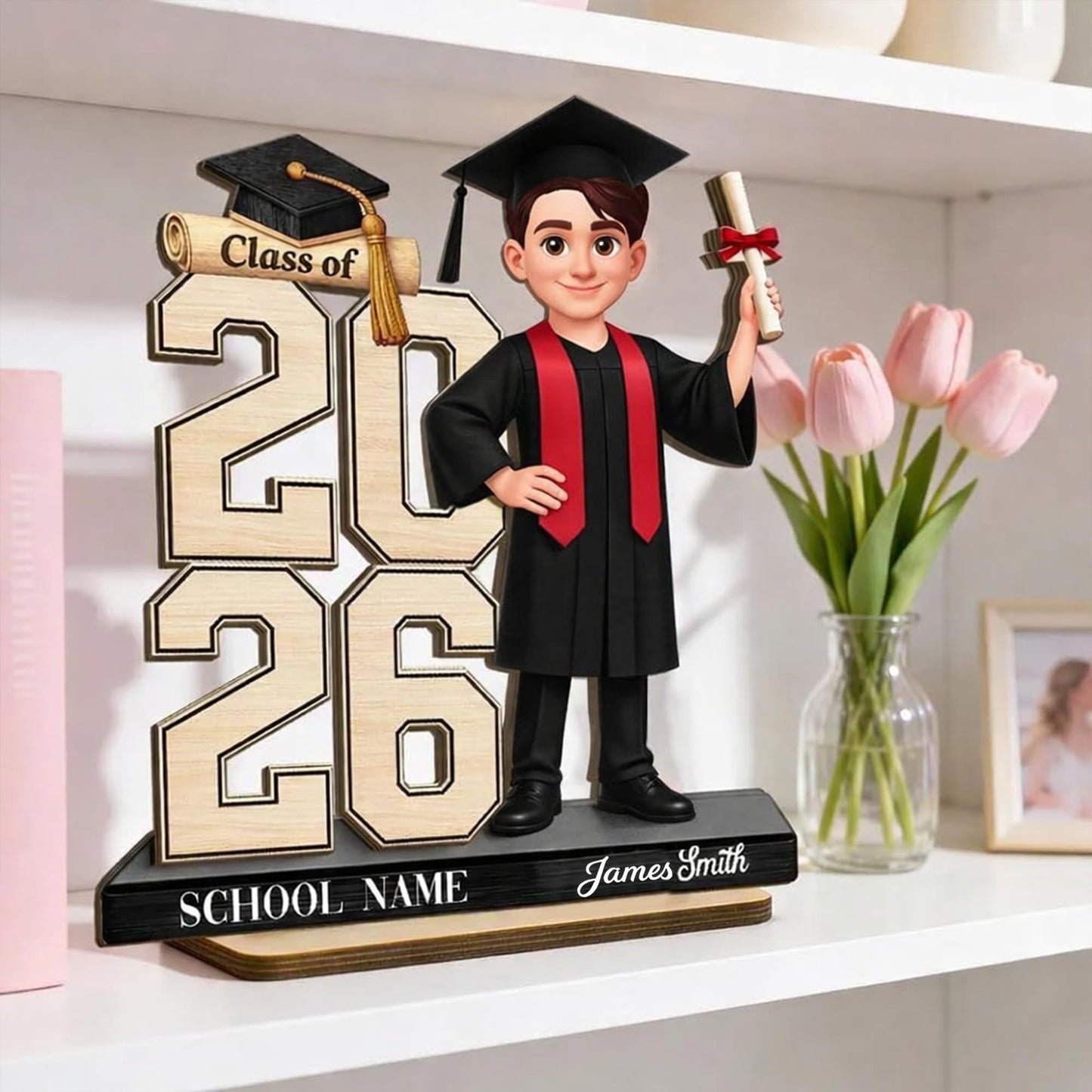 Noni Custom Class of 2026 Senior 2D Flat Two Layer Wooden Plaque Personalized Name Printed Graduation Keepsake Desk Decor for Daughter Son Grandkids Gift for Graduate 1