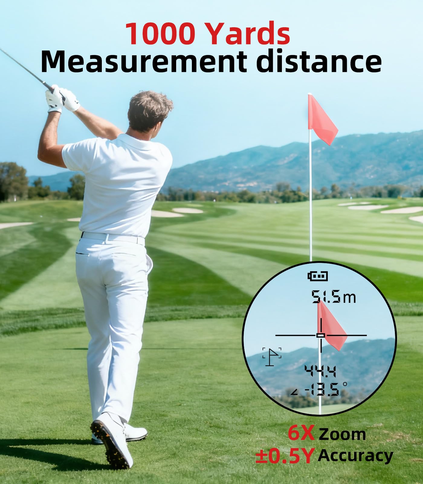 REVASRI Range Finder Golf Rangefinder with Slope, 1000 Yards Golf Range Finder with Magnetic, 6X Magnification, Flag Locking Vibration, Must Accessories for Golfer