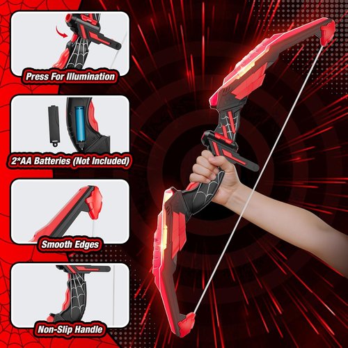 HYES Kids Bow and Arrow Set - LED Light-Up Archery with 12 Suction Cup Arrows & Targets | Indoor/Outdoor Fun for Ages 4-12