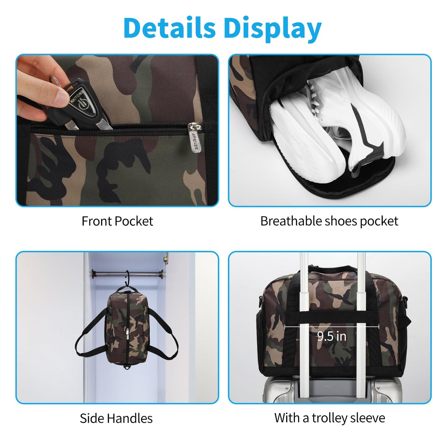 Apenze Small Gym Bag 14 inch lightweight Carry On Mini Duffel Bag with Shoe Compartment for Travel Sport - Camouflage