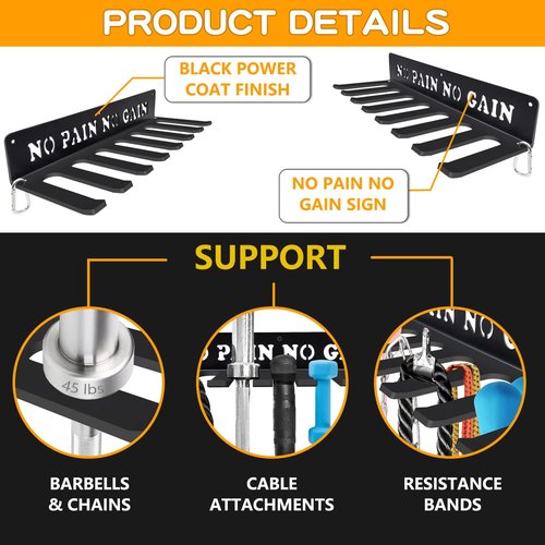 Gym Home Rack 8 Hook Heavy-Duty Wall-mounted Organizer Multi-Purpose Workout Gear Wall Hanger Storage for Resistance Bands Jump Ropes Lifting Belt Fitness Bands Barbells Carabiners Included