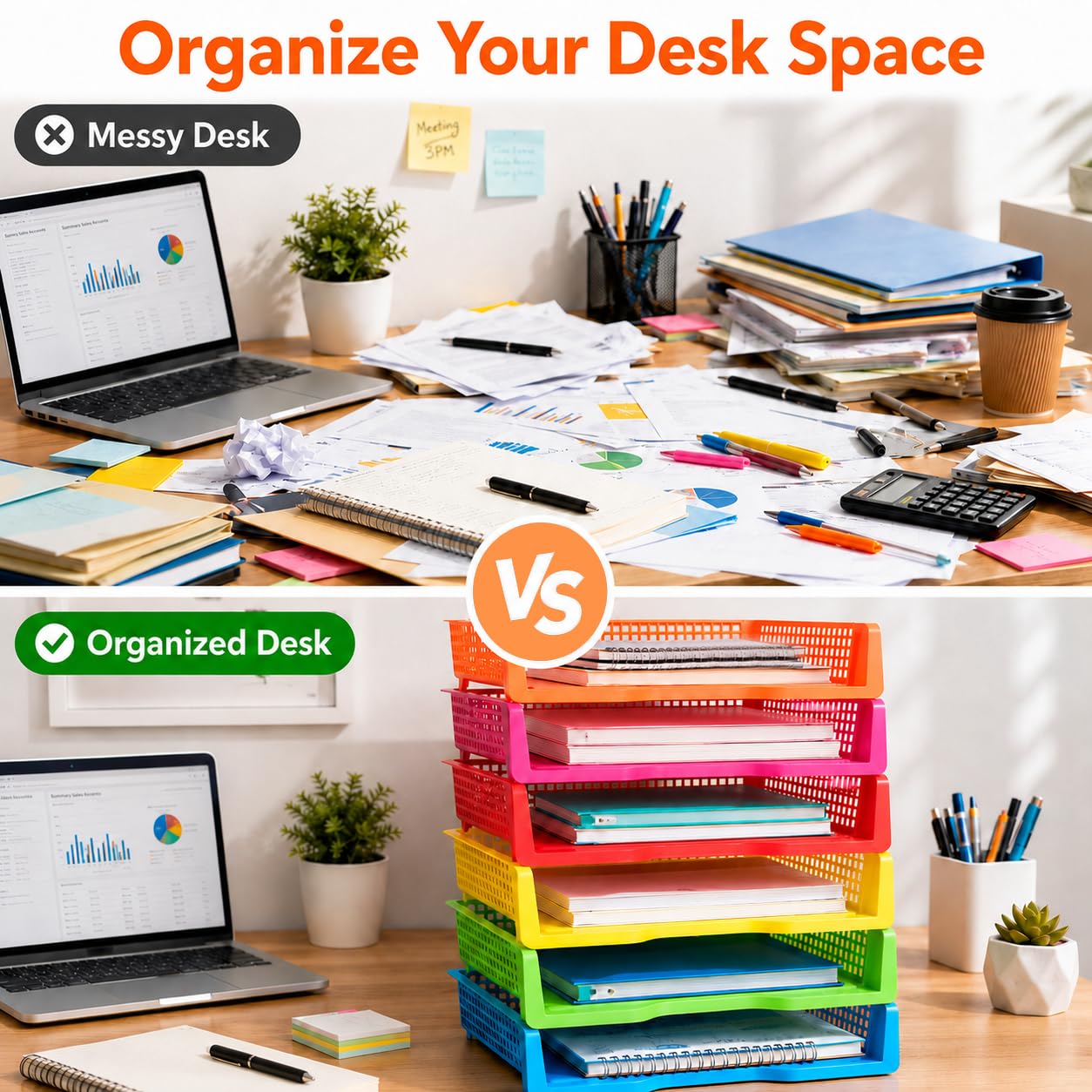 ZZYFGH 6 Pack Turn in Trays Classroom, Colorful Turn in Trays for Teachers, Plastic Classroom Paper Organizers, Stackable Tray for Classroom, Library, Drawers, Office Desk(13.4 * 9.5 * 2.7in)