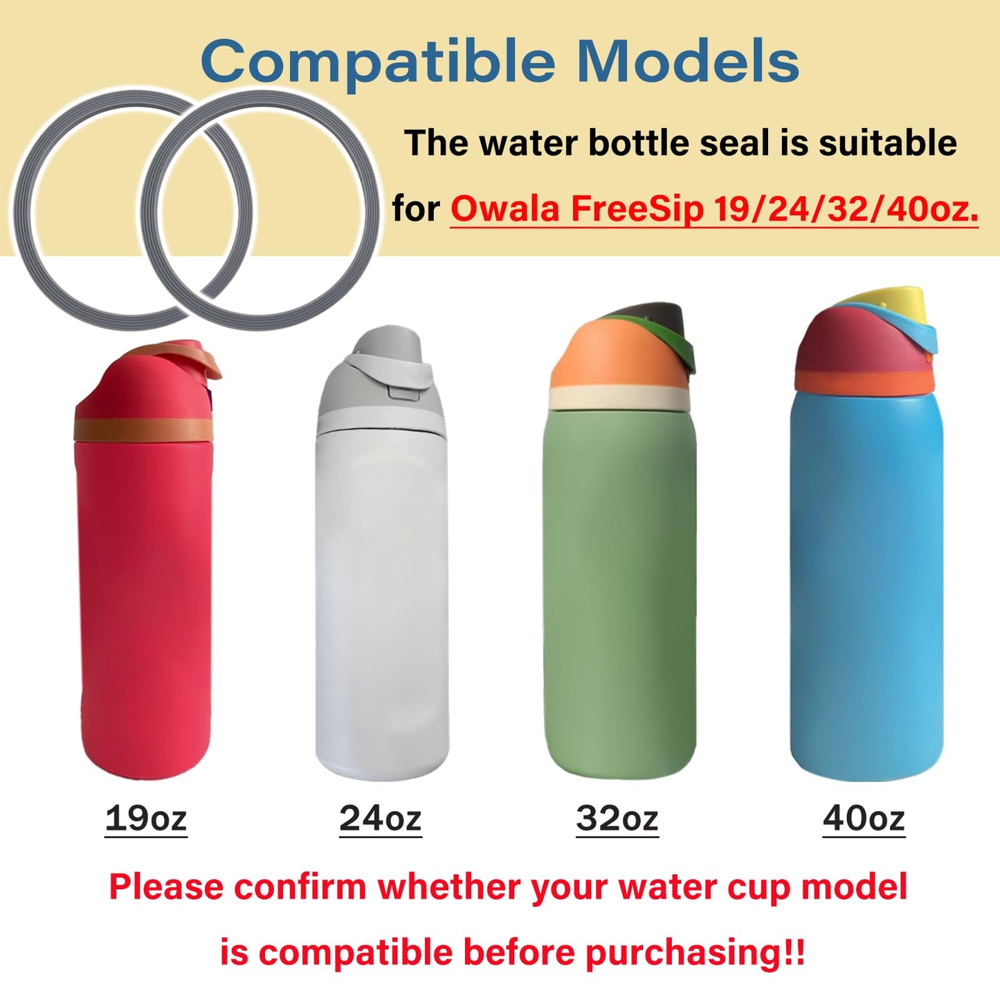 6 Pcs Water Bottle Gasket Replacement for Owala FreeSip 19/24/32/40oz,Silicone Lid Seal O Ring,Sealing Gaskets Replacement Accessories Compatible with Owala FreeSip Stainless Steel Cup(Gray)