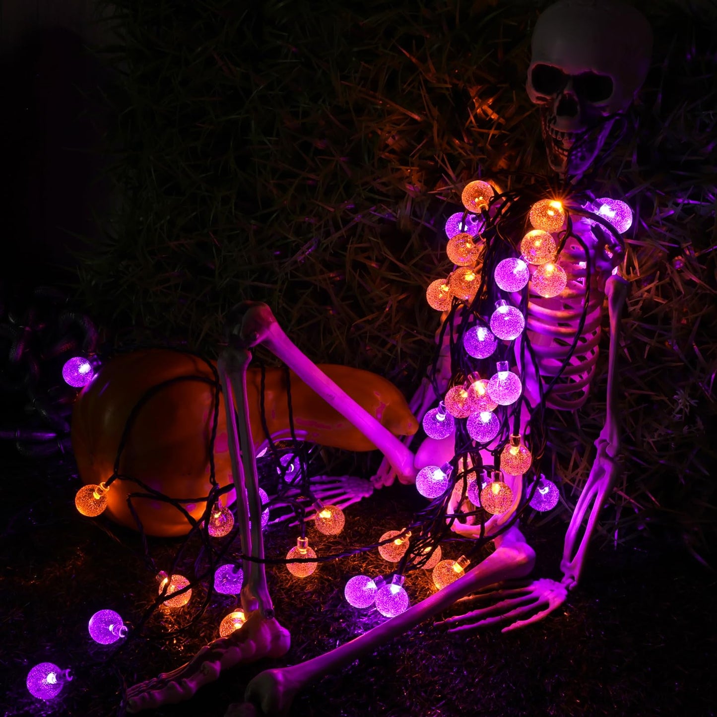Lomotech Halloween Solar Lights - 72FT 100 LED Orange Purple String Lights Outdoor, 8 Modes Waterproof Crystal Globe Lights for Halloween Decoration