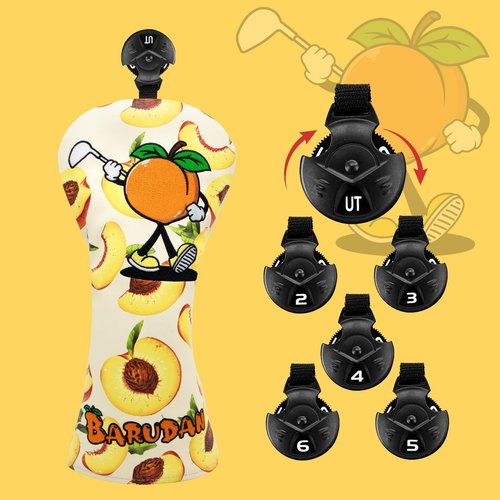 Golf Club Head Covers Peach Style Golf Driver Headcover 3 Wood Headcover Hybrid Headcover Head Covers Mallet Blade Putter Covers Magnetic, Rotatable Fairway Wood Rescue Head Covers