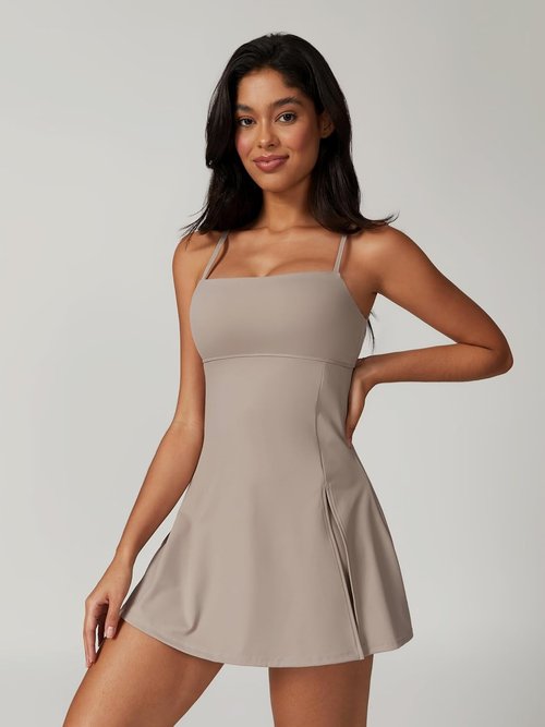 ABOCIW Women's Tennis Dress - Square Neck, Backless Design with Shorts & Side Slit | Athletic Golf Wear