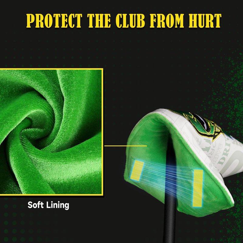 Big Crazy Golf Club Covers, Golf Club Covers Funny, Driver Hybrid Fairway Wood Headcover, Mallet Blade Putter Cover, Golf Head Covers, Green Skull Design, Golf Gift Accessories for Men Women