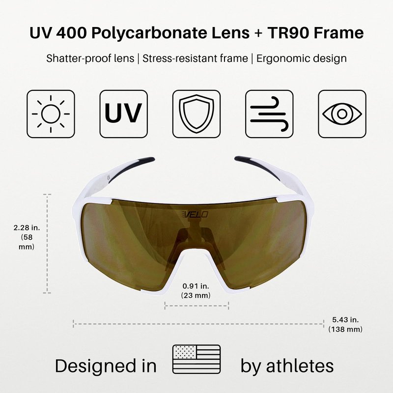 VELO Shades – Hollywood – Baseball/Softball Sunglasses – By Jax of The Bullpen Training (White Gold, Lrg Adlt)