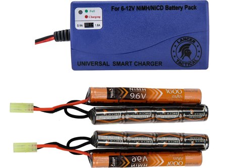 Lancer Tactical 9.6v Battery Pack with Smart Charger, 2 Pack 9.6V NiMH 1600mAh Butterfly Battery w/Nimh Smart Charger