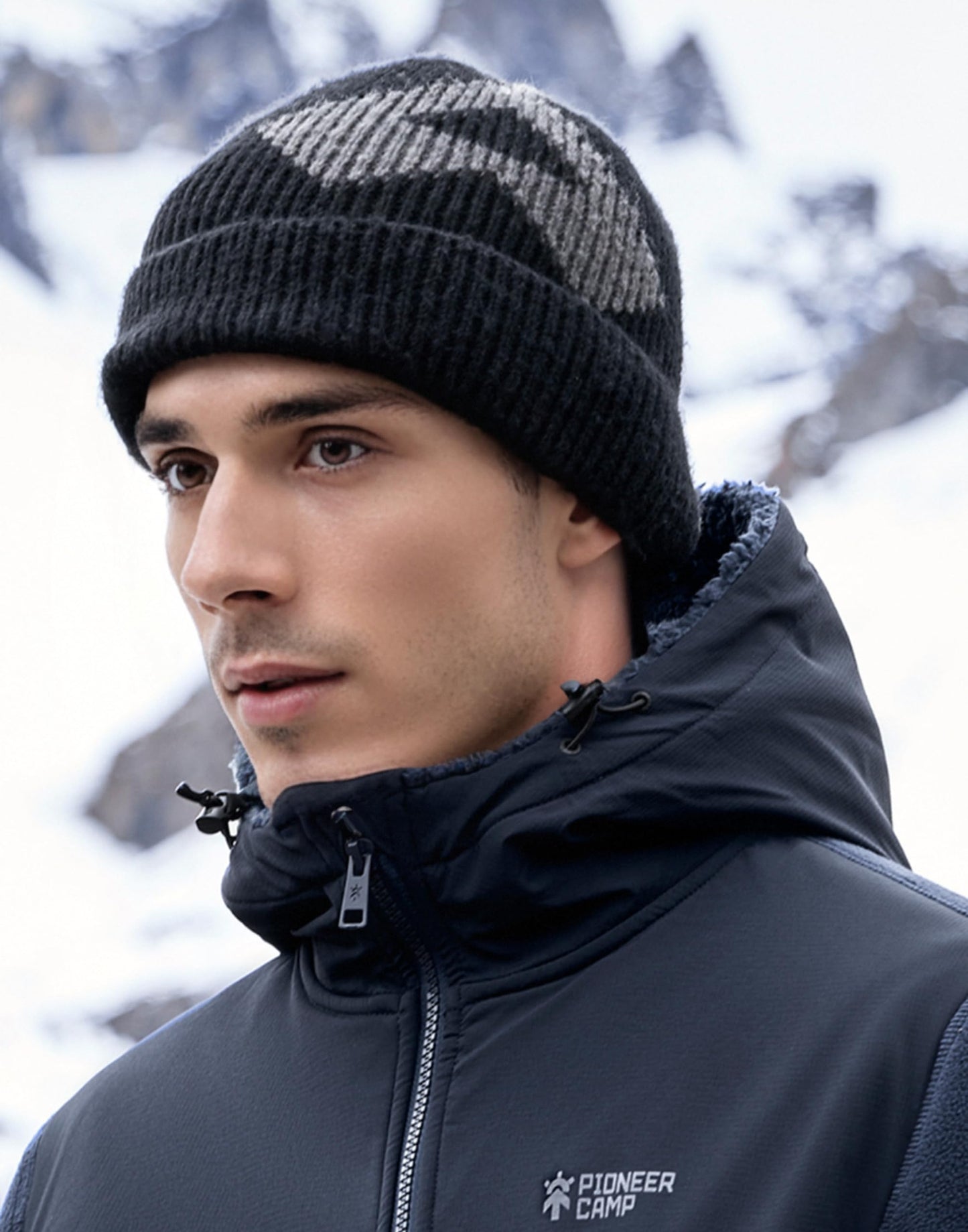Pioneer Camp Mens Merino Wool Beanie Hats Thick Knit Winter Hat Cold Weather Skull Cap Hiking Skiing Climbing Casual Outdoor Black