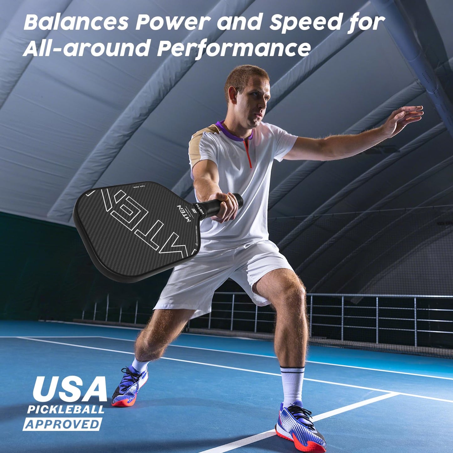 Pickleball Paddles, USAPA Approved Carbon Fiber Pickleball Paddle,16MM Polypropylene Honeycomb Core, Increased Power and Spin, Novice & Pro Players