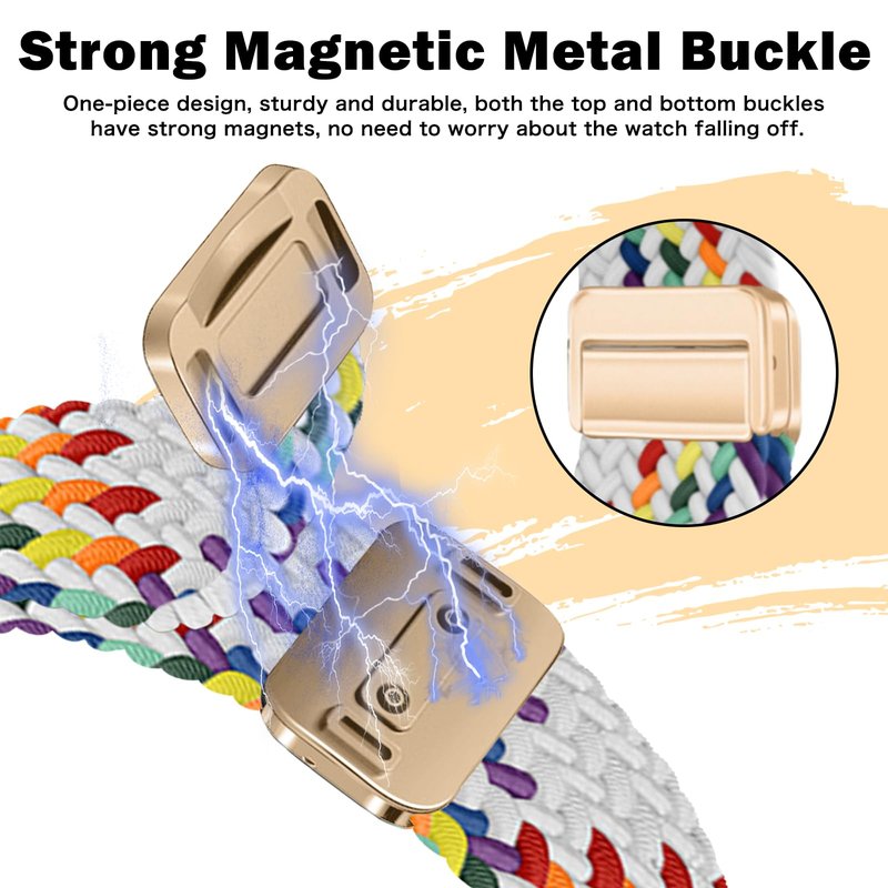 MokaZii Magnetic Braided Compatible with Fitbit Versa 4/3/Sense 2 /Sense for Men Women, Nylon adjustable Breathable Replacement Stretchy Elastic Sport Strap for Fitbit Versa 4/3/sense - White Rainbow