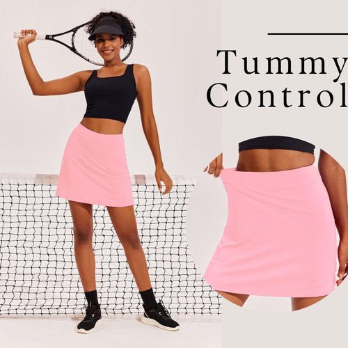 Ekouaer 16“ Golf Skorts for Woman with Inner Pockets Silicone Grippers Tennis Skirt Quick Dry Athletic Pickleball Skort