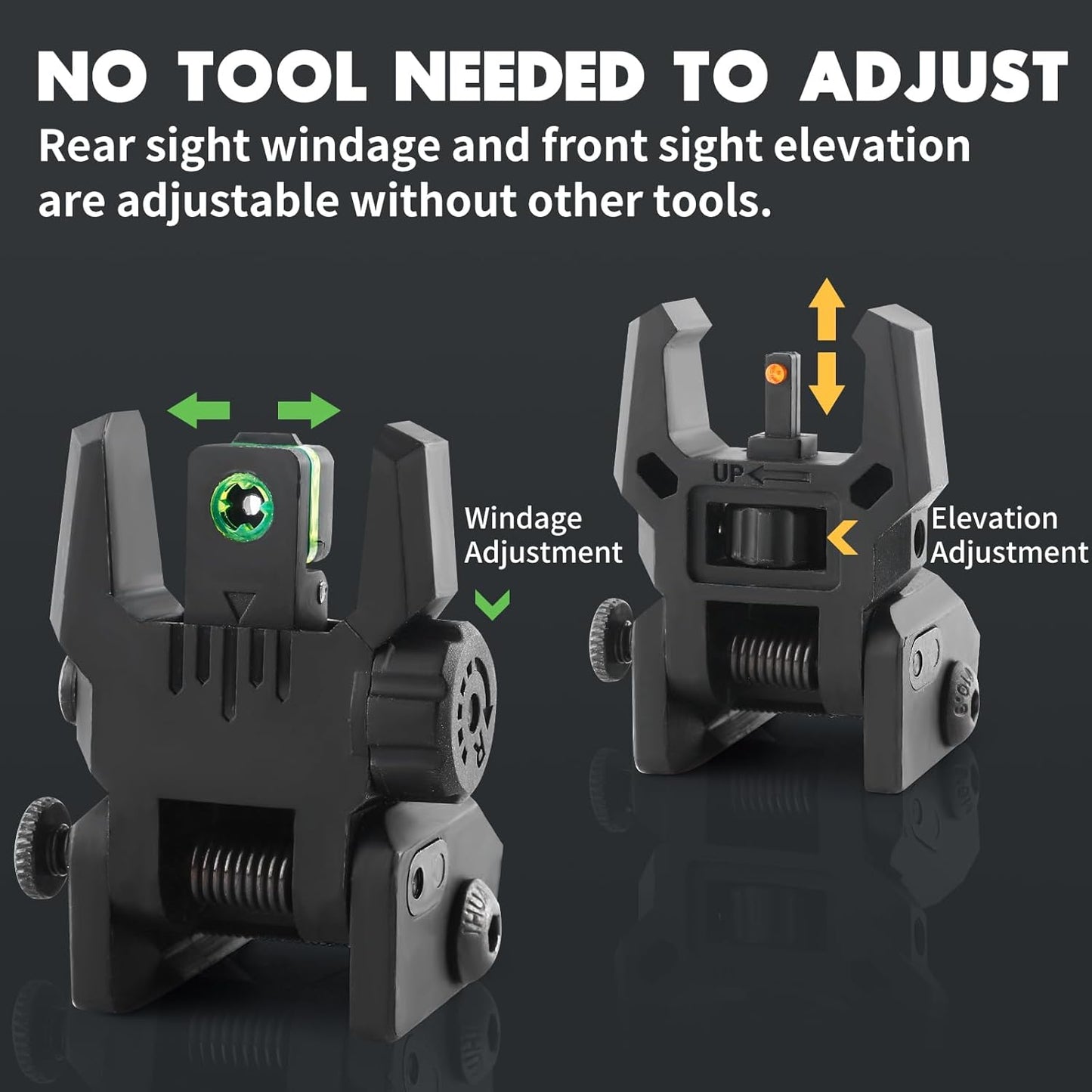 ZBULAR Fiber Optic Sights - Tool-Free Adjustable Flip Up Front & Rear Backup Sights | Green & Red Dots