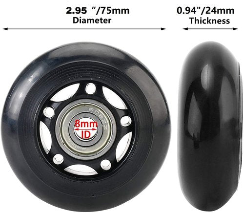 BFLAEPUN 1 Pair Luggage Wheels Replacement 75 * 24mm(2.95"x0.94") Inline Roller Skate Wheels with 8mm(0.31") Bearings 35mm(1.37") 40mm(1.57") Axles Wrenchs Repair Set