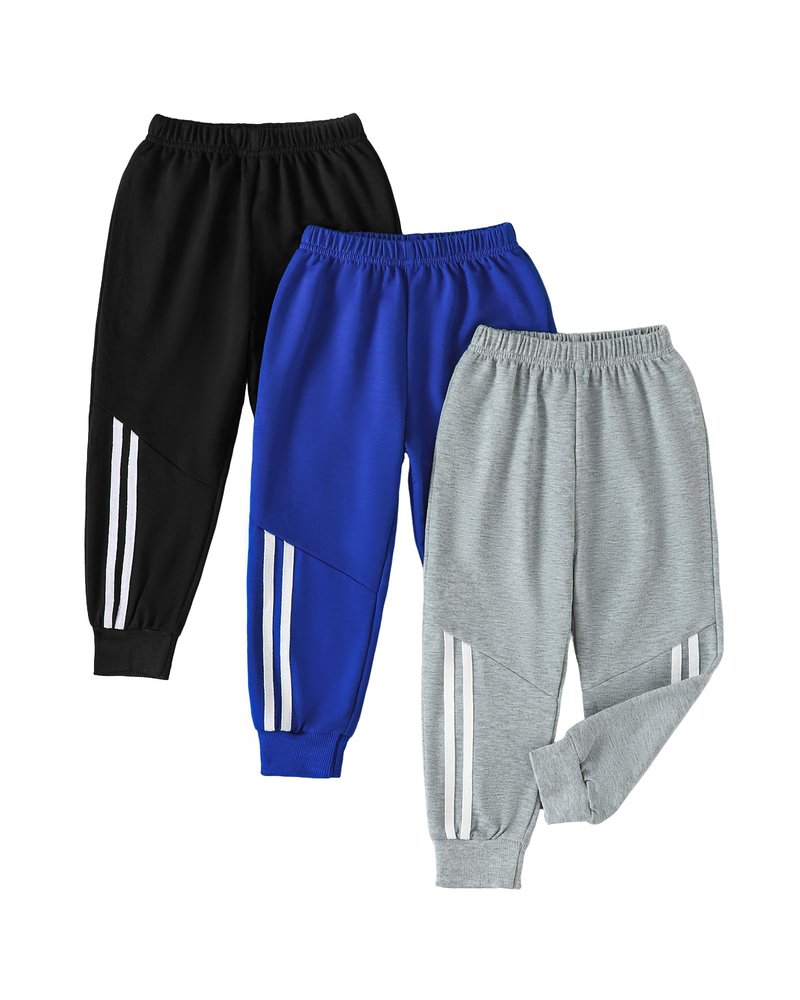 VEGGIEDOT Boys Pants 5t Boys Sweatpants Black Blue Grey Little Boys Joggers 3 Pack Casual Elastic Waist Athletic Pants