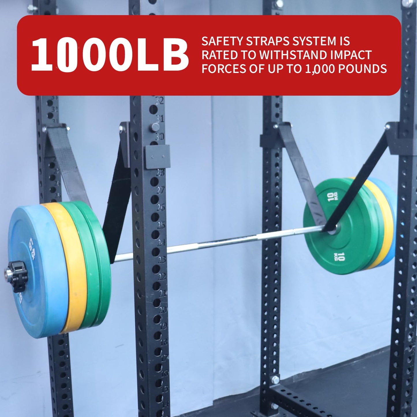 Power Rack Attachments Safety Straps Squat Rack Attachments Fit 3x3 Power Rack for Row Deadlift Bench Press Hip Thrust Chest Press and More (Black, 3"x3" Column,0.7" Aperture,Straps Length 2.62FT)