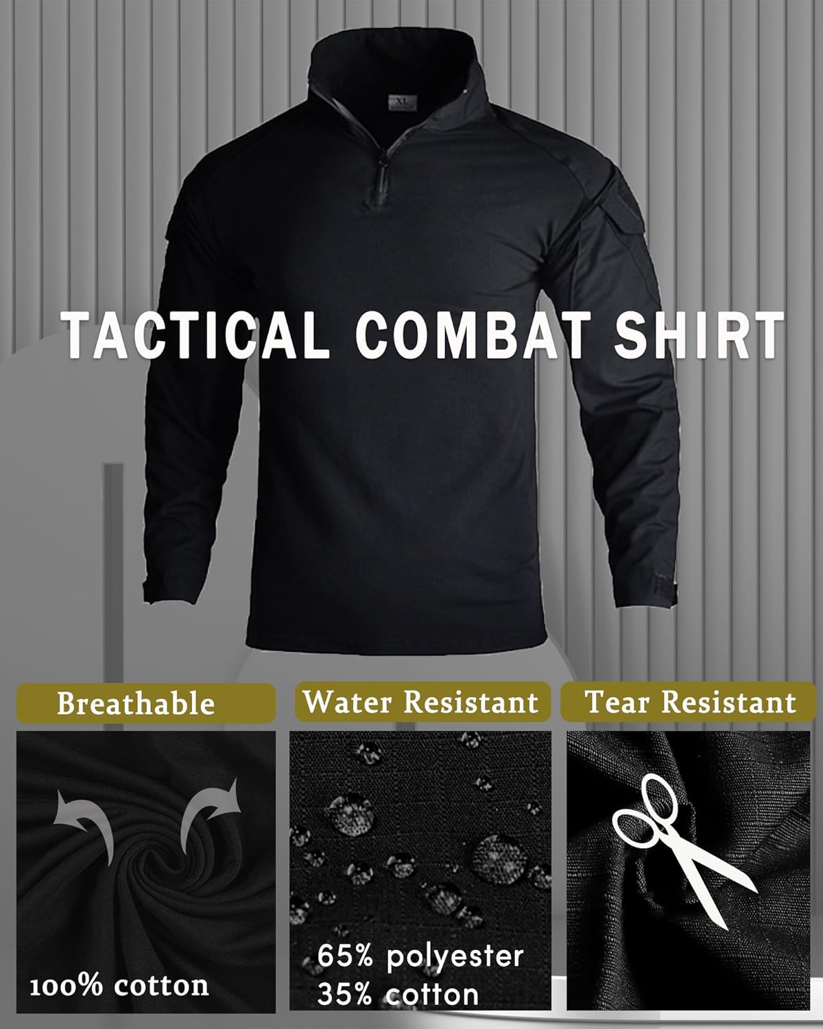Skiennix Men's Camo Tactical Combat Shirt - Lightweight Long Sleeve Military BDU Top with Zipper