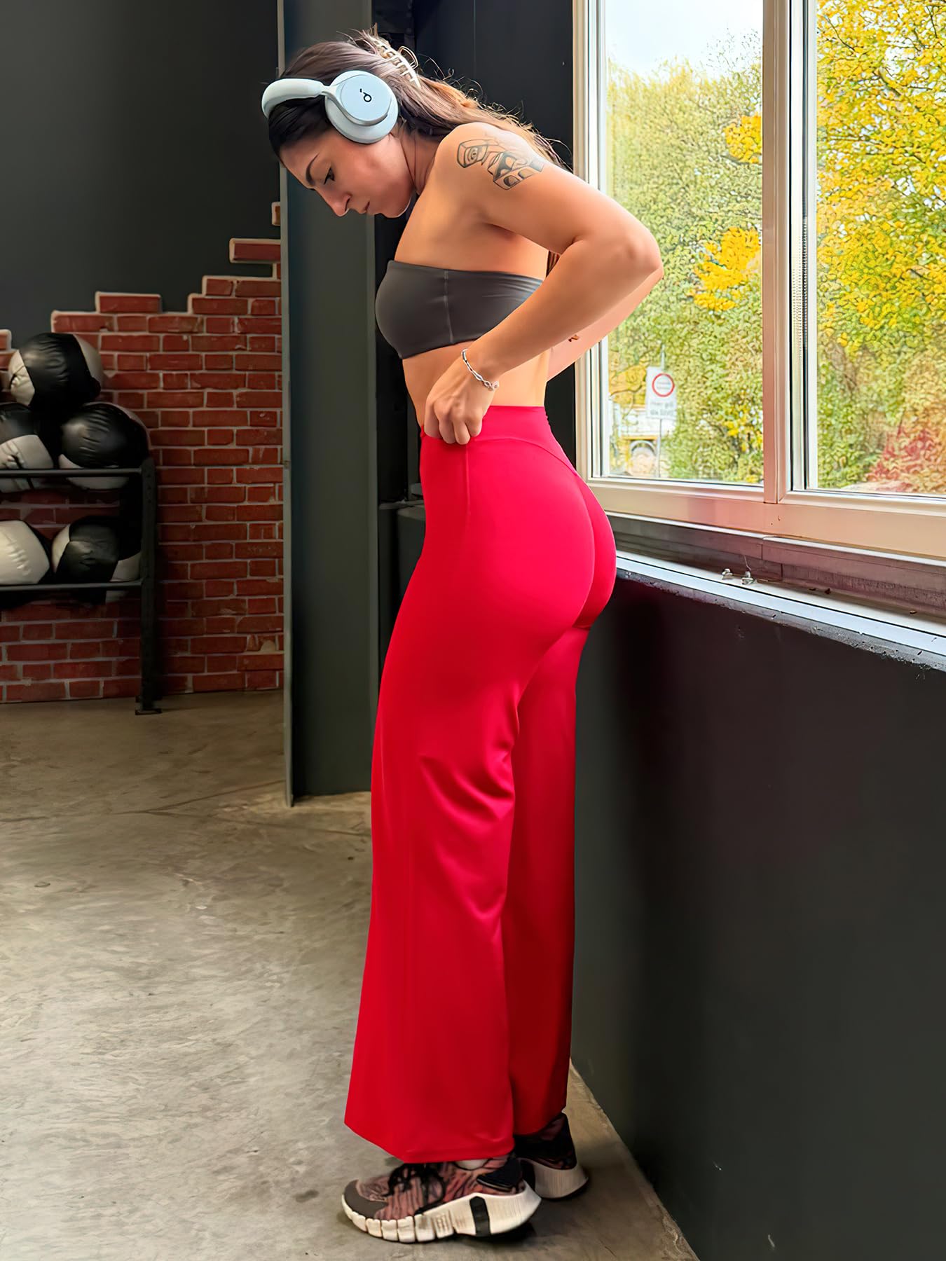 YEOREO Workout Leggings Womens No Front Seam Straight Leggings 29" High Waist Buttery Eddiy Gym Yoga Pants Red XS