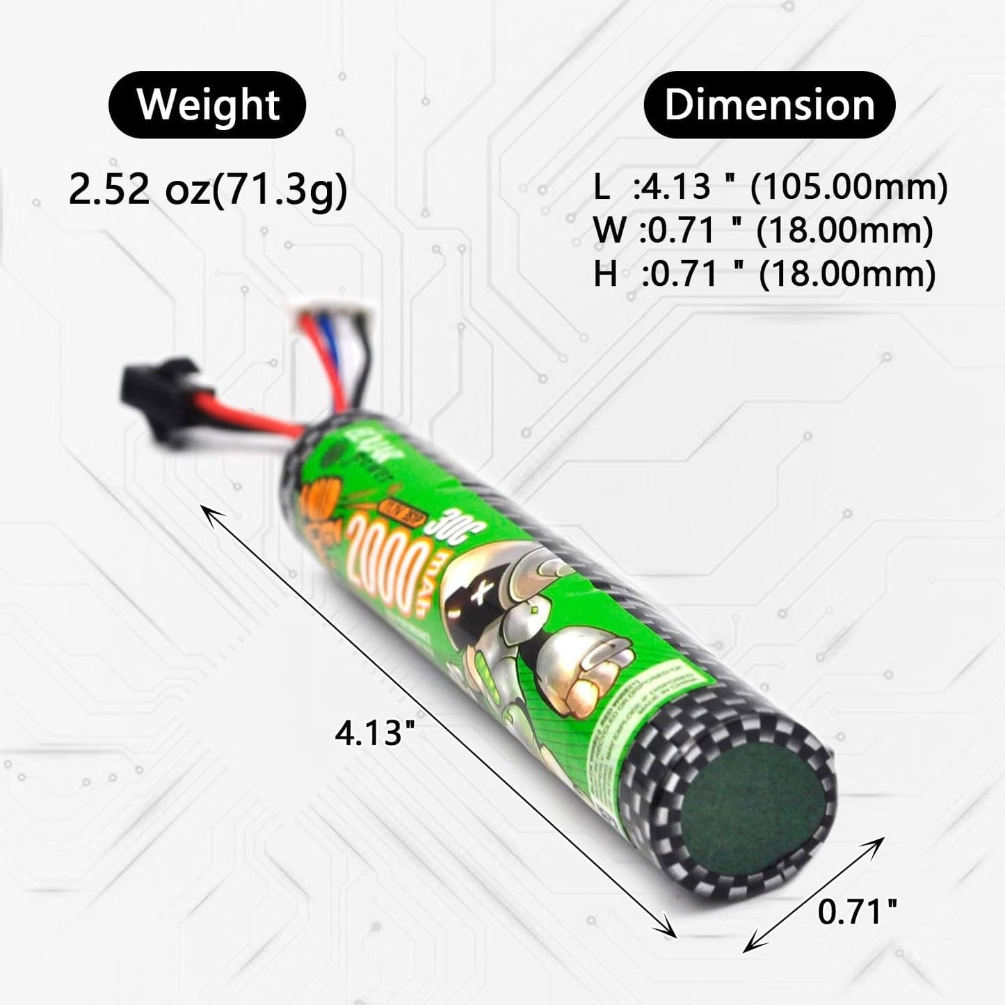 Skiennix 2-Pack High Power Rechargeable Li-ion Battery Pack - 11.1V 2000mAh 30C for RC Cars & Drones | SM-2P Plug & Charger Included