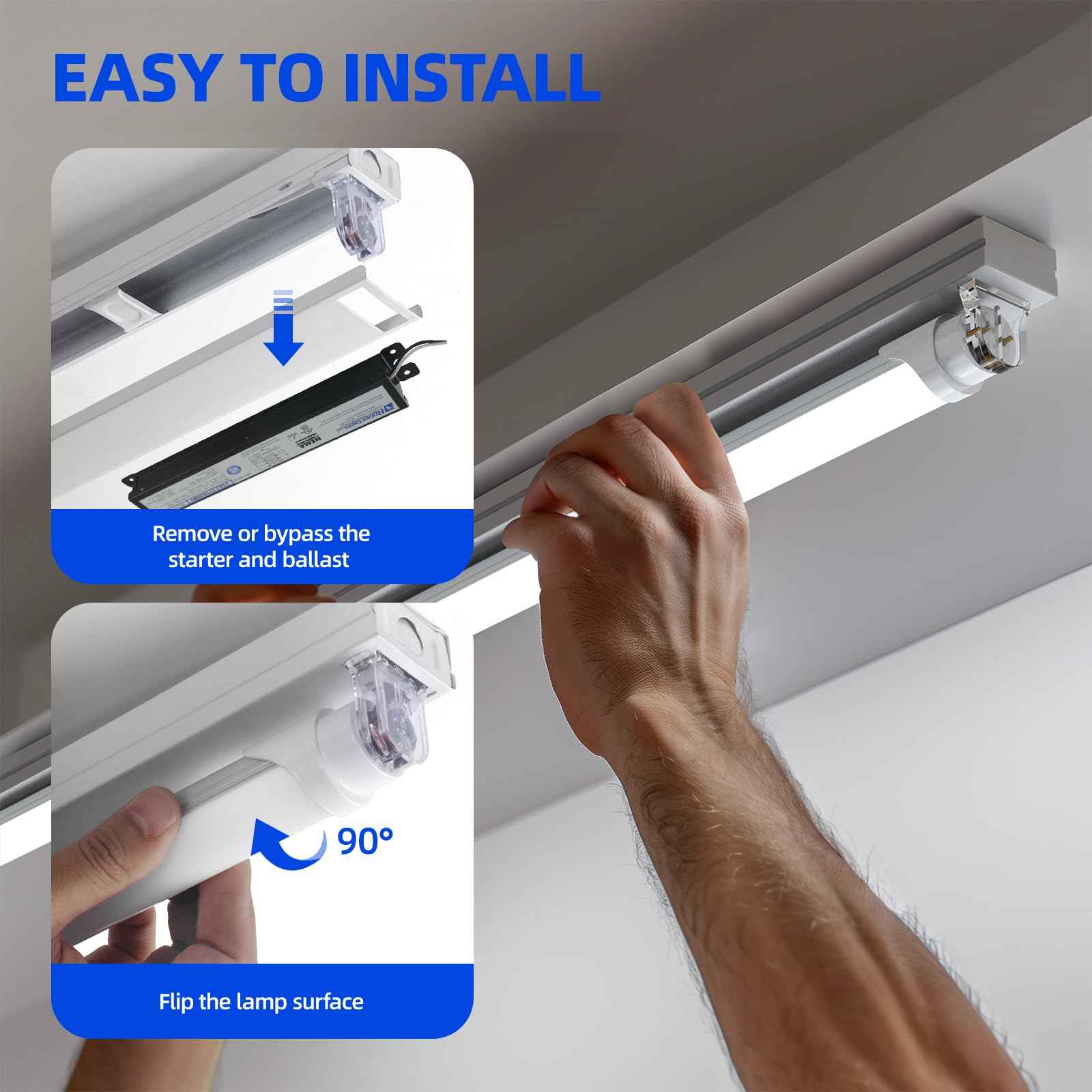 Barrina T8 LED Bulbs 4 Foot, Fluorescent Light Bulbs Replacement, 24W, 3200LM, 6000K Bright Light Ballast Bypass, Dual-End Powered, T8 T10 T12 LED Fluorescent Tube Replacement, Frosted Cover, 8 Packs