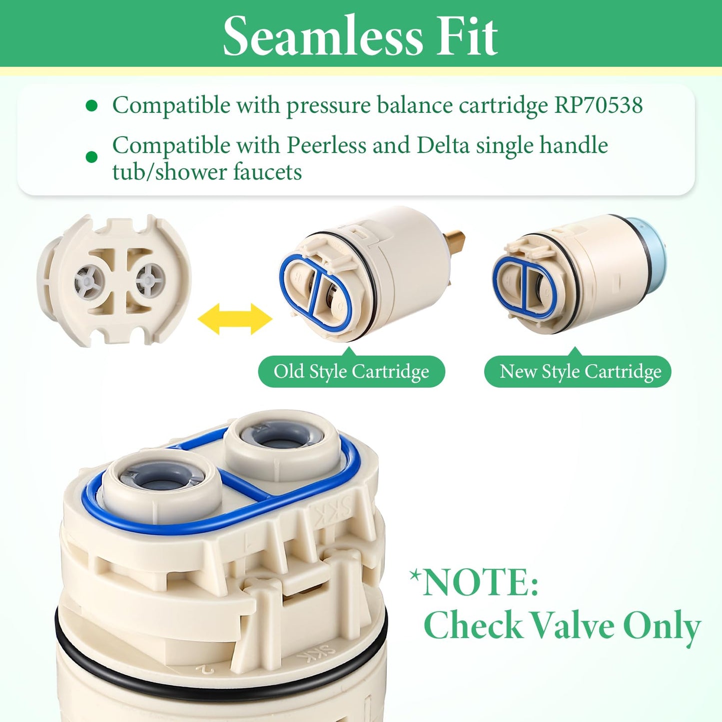 Enhon Check Valve Assembly Replacement for RP73625, Check Valve Parts Compatible with Peerless and Delta Single Handle Tub/Showers Faucet, Compatible with Pressure Balance Cartridge RP70538