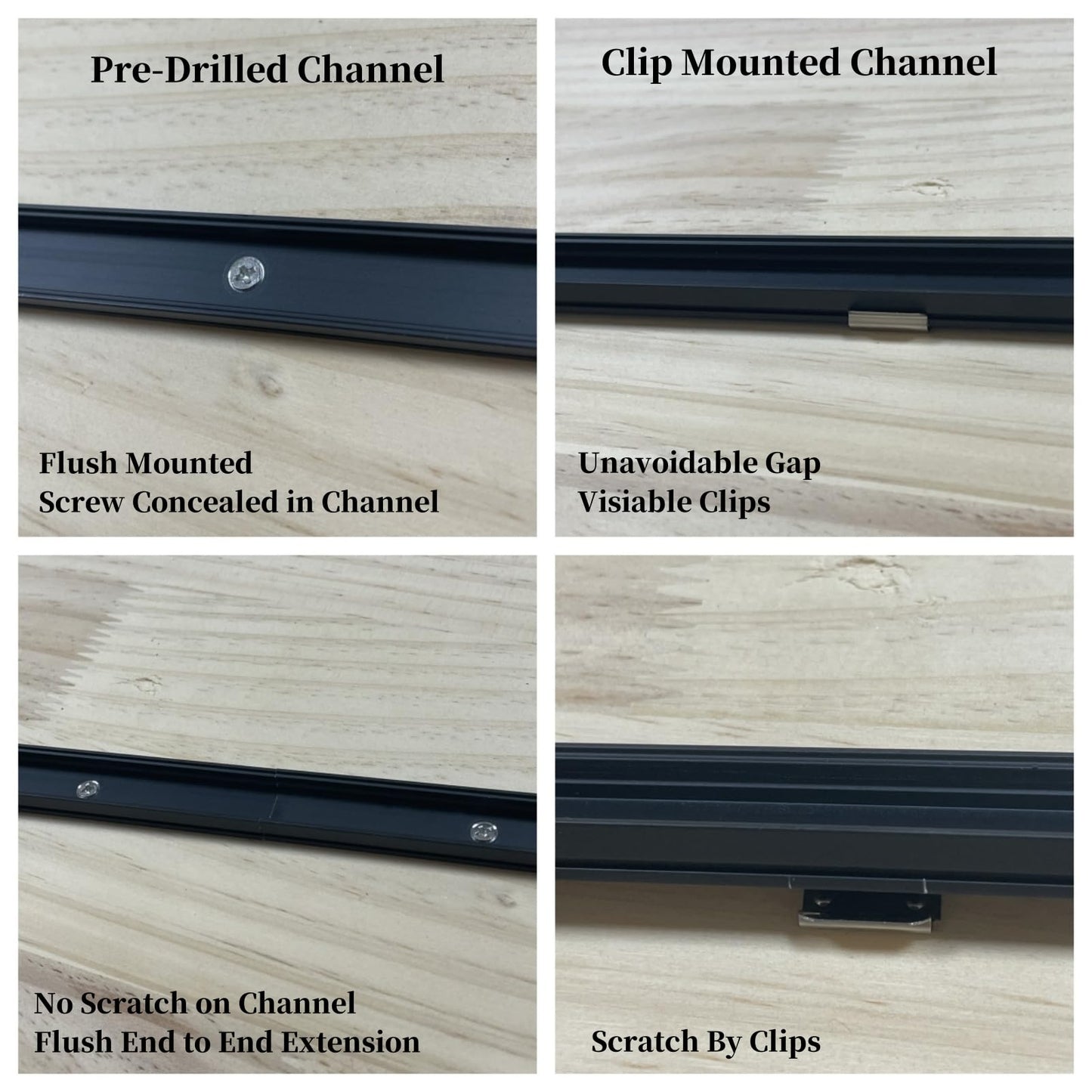 THMOOTHER 10-Pack 6.56FT Pre-Drilled Countersunk Hole LED Strip U Channel Diffuser, Matte Black Flush Mounted Under Cabinet Tape Light Aluminum Low Profile with Milky Cover (10, 6.56FT)