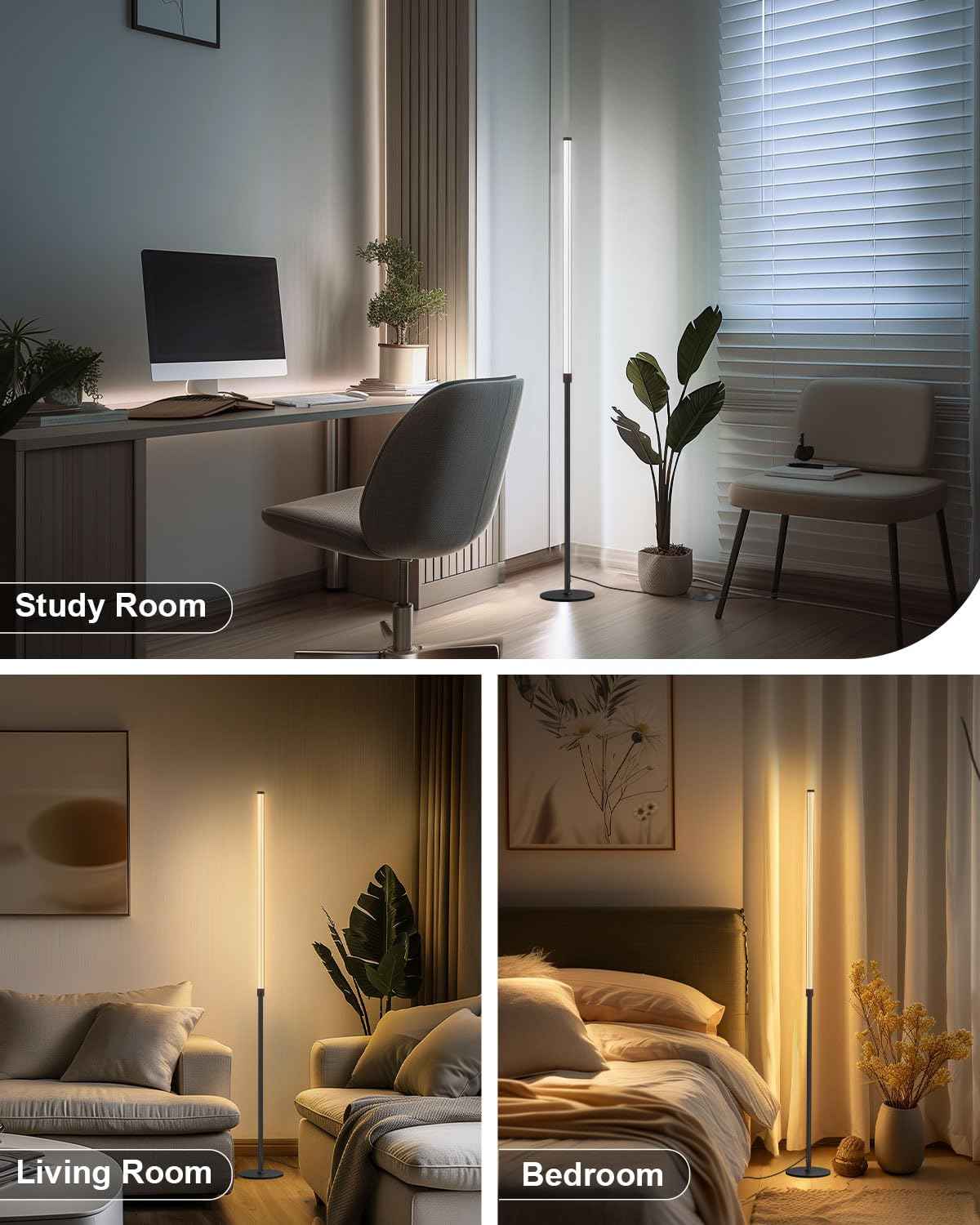 Minimalist Corner Floor Lamp - 3000K-6000K LED Linear Standing Lamp - Dimmable Modern Floor Lamp with Remote & Foot Switch for Living Room, Bedroom -12W (Black)