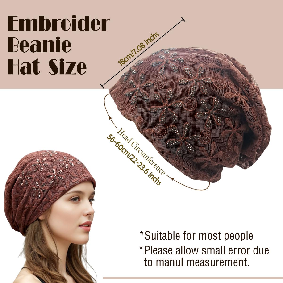 Pemilosci Slouchy Beanie Fashion Style Soft Lightweight Daily Hat Skull Cap Headware for Women - BEA01 - Brown