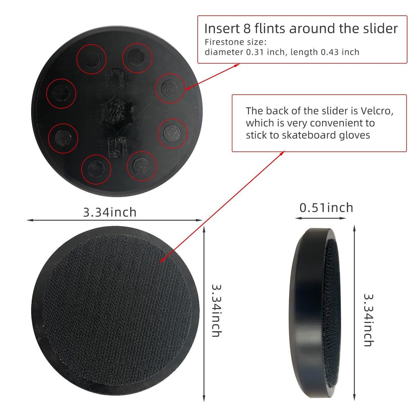 JYAN 8 Spark Stones Ultra Wear Resistant Style A Slide Pucks for Downhill Longboard Slide Gloves, Flat Magnet Design, 3M Adhesive Replacement, High Durability (1 Pair)