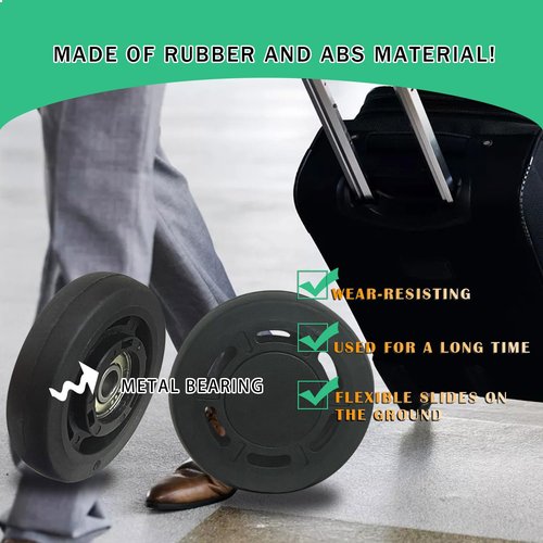 Luggage Suitcase Replacement Wheels 1.93inch(49mm) Diameter 8 Pcs 0.43inch(11mm) Thickness Wear-Resistant Mute Suitcase Rubber Swivel Caster Repair Kits for Trolley Bag Travel Box