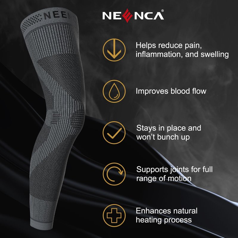 NEENCA Compression Leg Sleeve - Long Knee Sleeve, Ultra-thin Leg Sleeve with Graphene Ions Infused Fabric for Knee Pain Relief, Swelling, Arthritis, Poor Circulation, Runner, Sports
