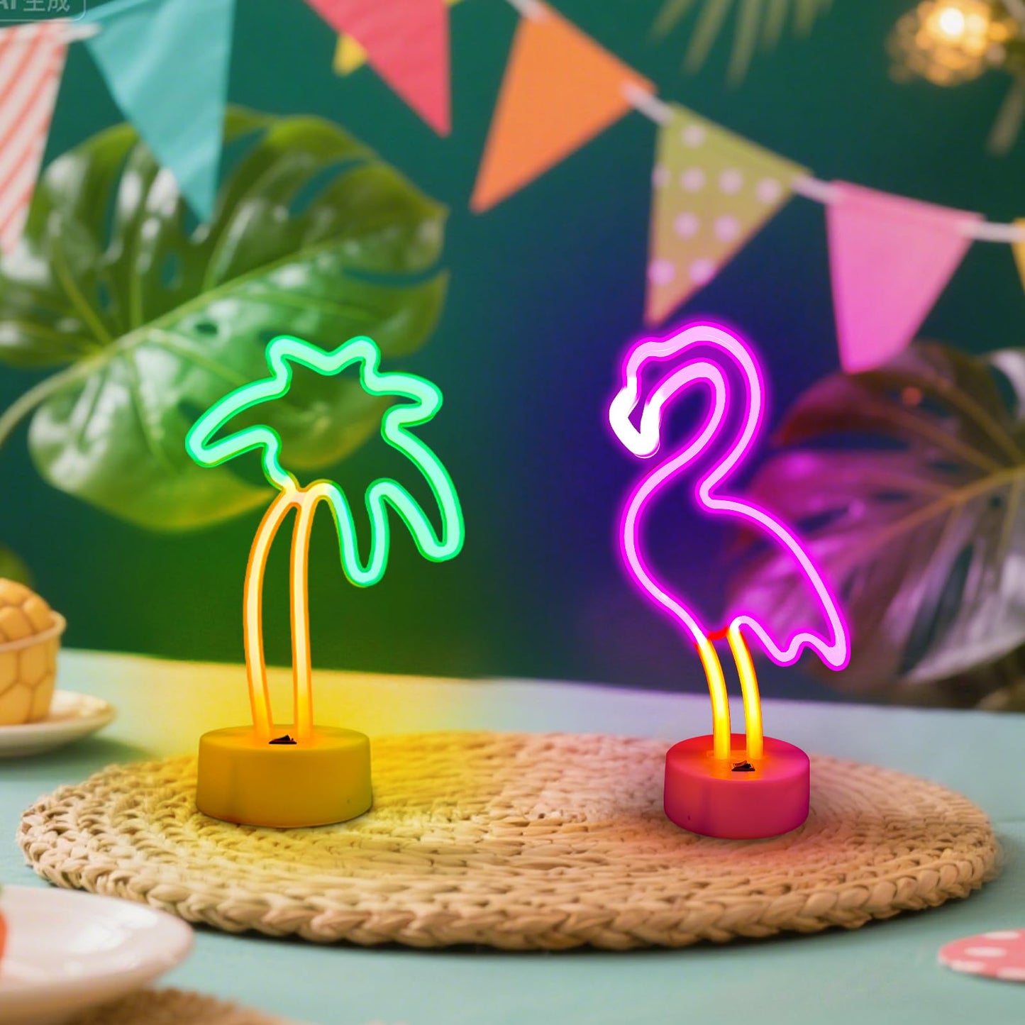 UrsaMajor 2 Pack Neon Signs, Pink Flamingo & Neon Palm Tree, USB/Battery Powered, Energy Efficient, Decor Lights for Girls Bedroom, Party, Dining Tables, Office desk, Valentine Gifts