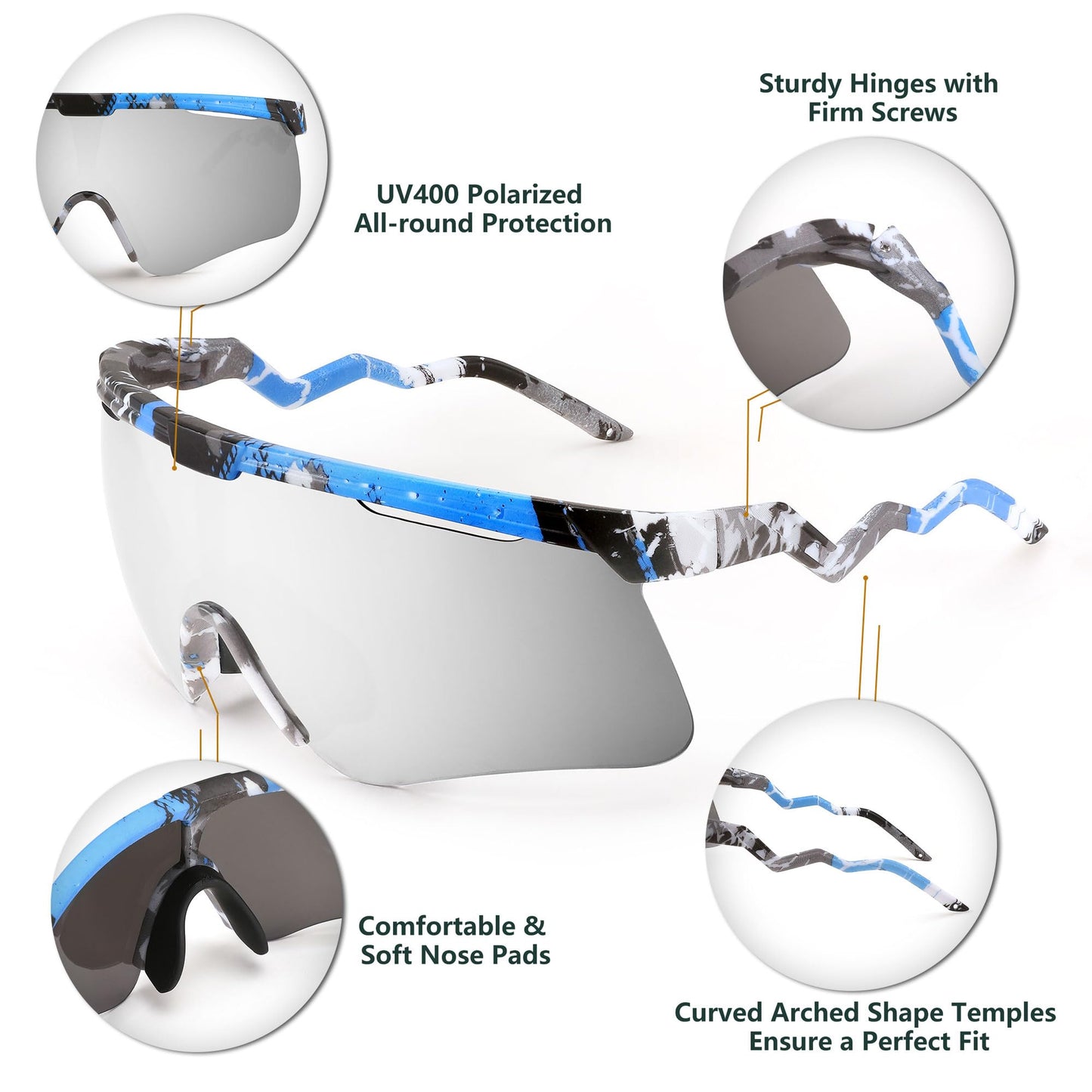 FEISEDY Sunglasses for Men and Women, Polarized Large Retro Rimless Glasses TR90 Frame for Baseball, Cycling, Sports B4073