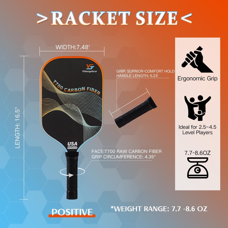 Vibengeticer Pickleball Paddles, Multilayer T700 Textured Carbon Fiber Pickleball Paddle, Single Pickle Ball Rackets with 1 Bag, Pair of Grip Tapes, Pickle Ball Paddle for Men and Women