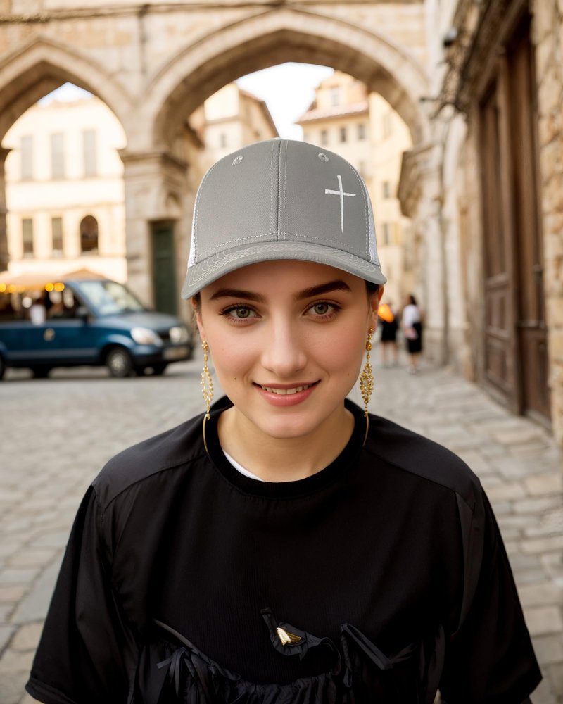 Chilltreads Christian Hats for Men Women, Embroidered Jesus Cross Trucker Hat, Grey