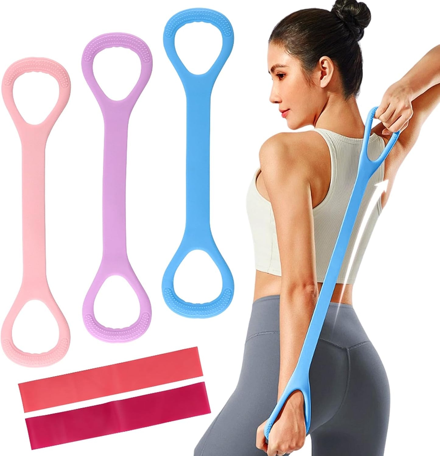 Skiennix Figure 8 Resistance Bands - 3 Pack Elastic Workout Bands for Women | Stretch & Tone Yoga